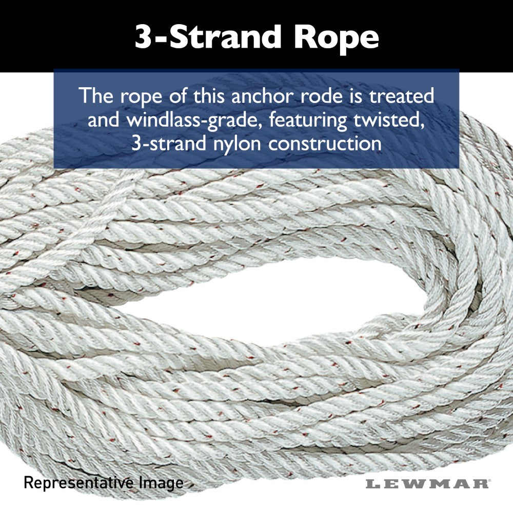 Lewmar Anchor Rode - 1/4 in Chain (15'), 1/2 in 3-Strand Polyster (200')