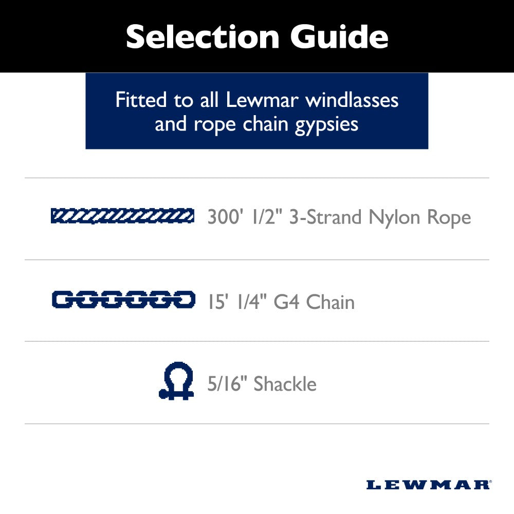 Lewmar Anchor Rode - 1/4 in Chain (15'), 1/2 in 3-Strand Polyster (300')