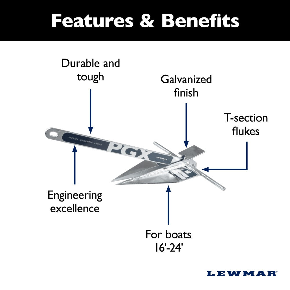 Lewmar Fluke Anchor - PGX (Galvanised) - 5 lb (2.3 kg)