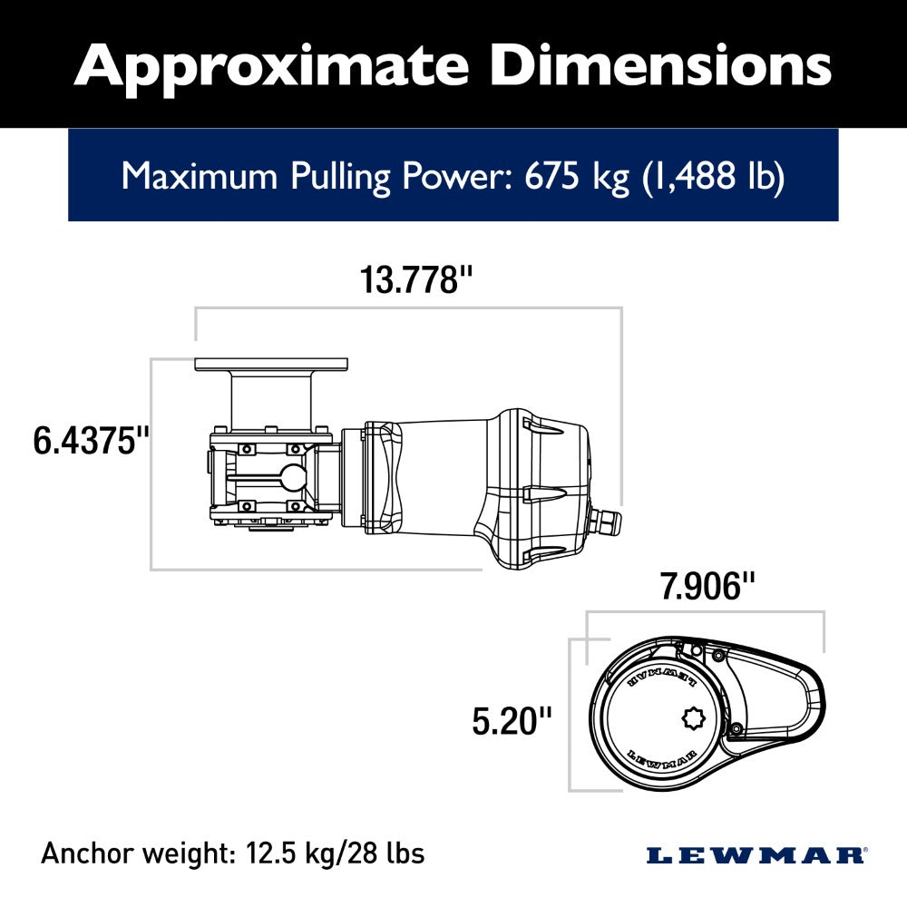 Lewmar Windlass - VX1 500W Vertical Electric 12V Gypsy Only 1/4" - DIN 766