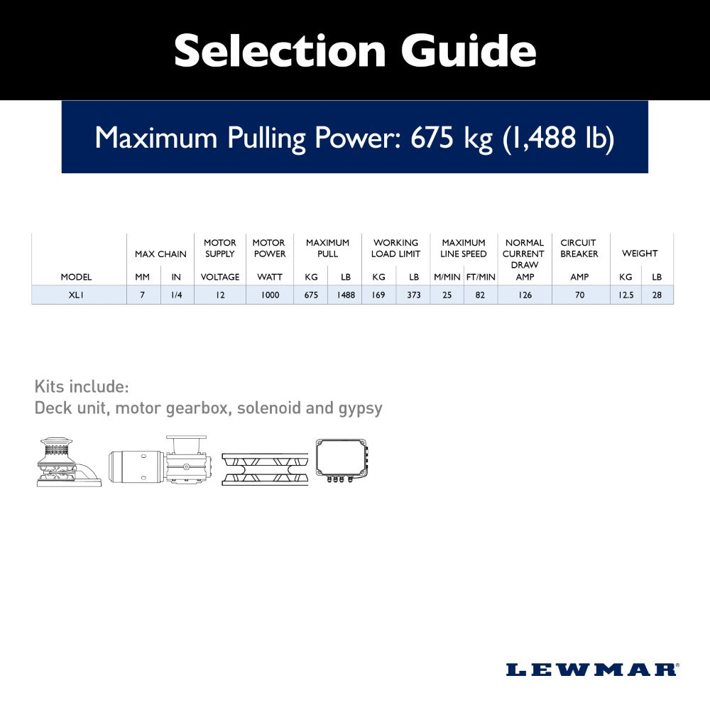 Lewmar Windlass - VX1 500W Vertical Electric 12V Gypsy Only 1/4" - DIN 766