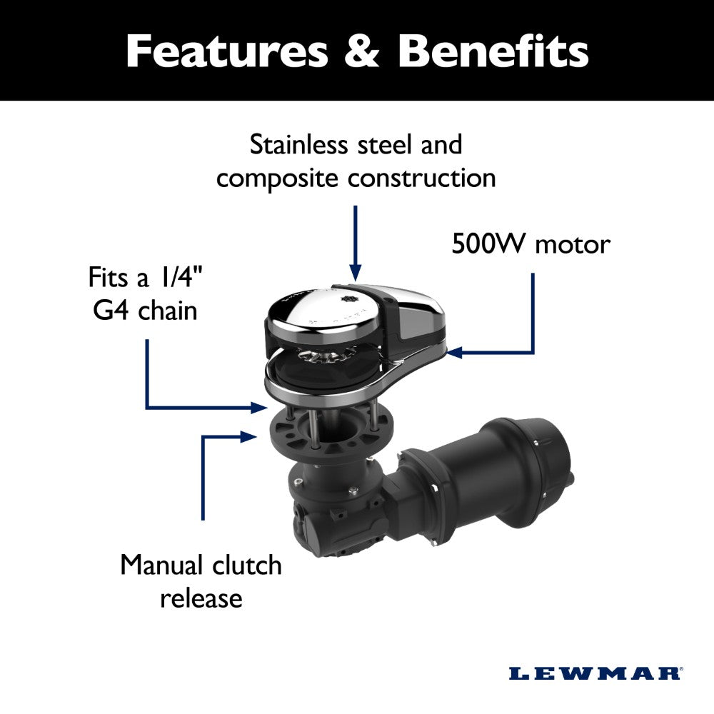 Lewmar Windlass - VX1 500W Vertical Electric 12V Gypsy Only 1/4" - DIN 766