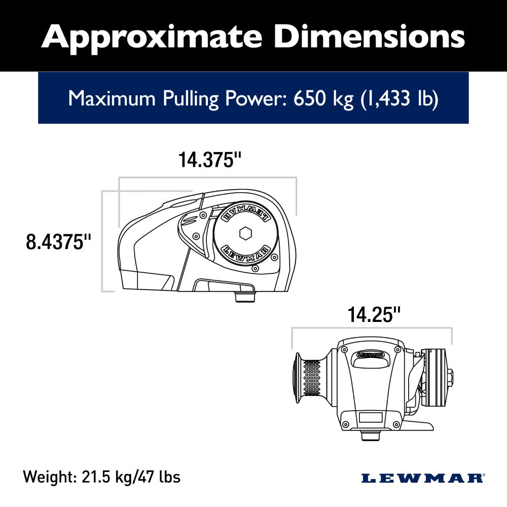 Lewmar Windlass - H2 700W Horizontal Electric 12V Gypsy Only 8mm - DIN 766