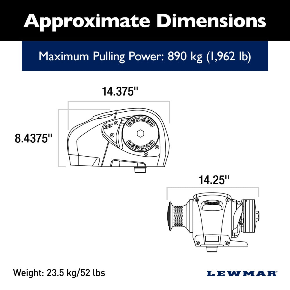 Lewmar Windlass - H3 1000W Horizontal Electric 12V Gypsy + Drum 10mm - BBB